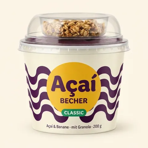 Açaí Becher Classic von vorne mit Deckel und Granola-Fach